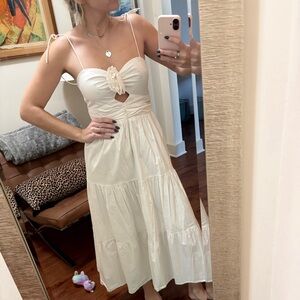 Wayf Cream Flower Front Midi Dress